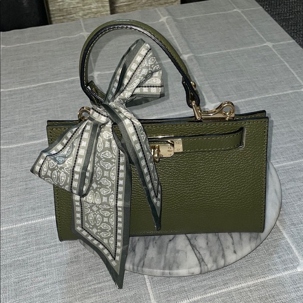 Olive Green with paisley design handbag tie or hair tie